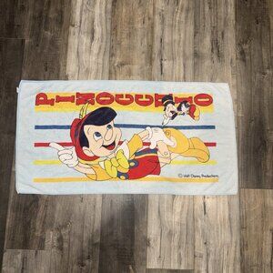Vintage‎ Disney Pinocchio & Jiminy Cricket Beach Towel Franco USA